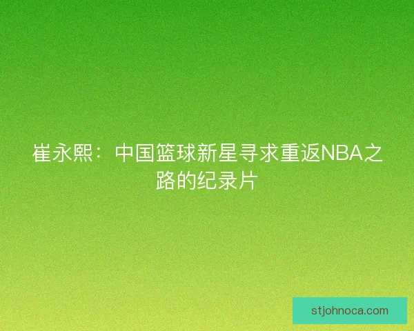 崔永熙：中国篮球新星寻求重返NBA之路的纪录片